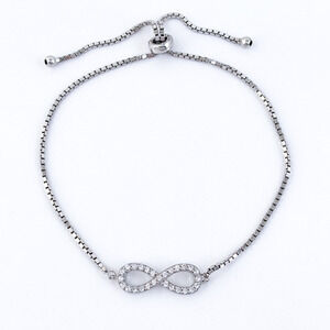 Vintage Thai Sterling Silver 925 Cubic Zirconia Infinity Slider Bracelet To 10"